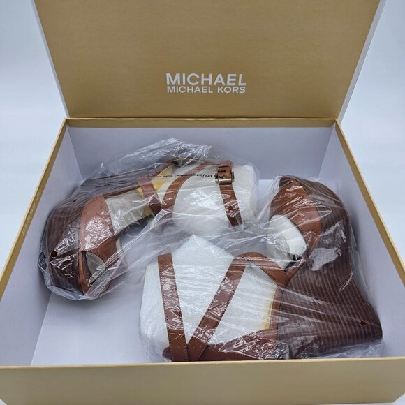 Michael Kors Gabriella Leather Wedge Sandals, Tan brown, Size 5.5 - Picture 8 of 13